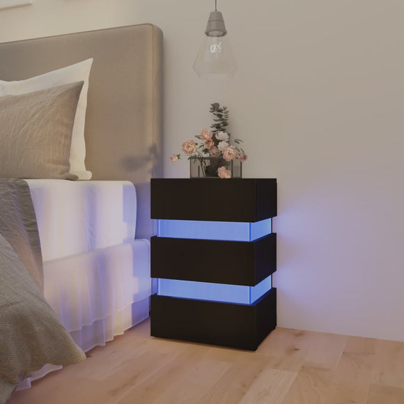 NNEVL LED Bedside Cabinet Black 45x35x67 cm Chipboard
