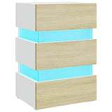NNEVL LED Bedside Cabinet White and Sonoma Oak 45x35x67 cm Chipboard
