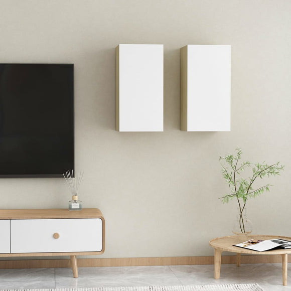 NNEVL TV Cabinets 2 pcs White and Sonoma Oak 30.5x30x60 cm Chipboard