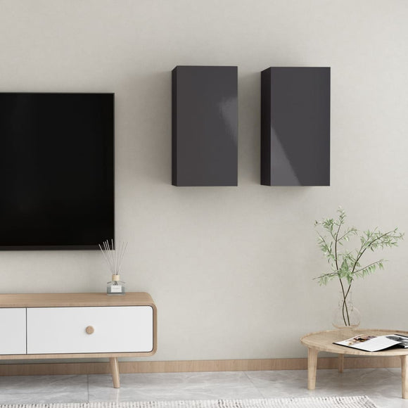 NNEVL TV Cabinets 2 pcs High Gloss Grey 30.5x30x60 cm Chipboard