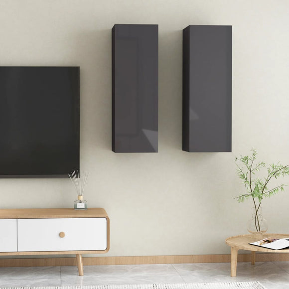 NNEVL TV Cabinets 2 pcs High Gloss Grey 30.5x30x90 cm Chipboard