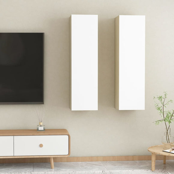 NNEVL TV Cabinets 2 pcs White and Sonoma Oak 30.5x30x110 cm Chipboard
