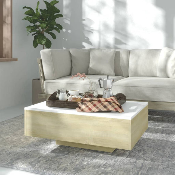NNEVL Coffee Table White and Sonoma Oak 85x55x31 cm Chipboard