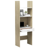 NNEVL Book Cabinet White and Sonoma Oak 60x35x180 cm Chipboard