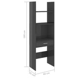 NNEVL Book Cabinet High Gloss Grey 60x35x180 cm Chipboard