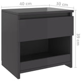 NNEVL Bedside Cabinet High Gloss Grey 40x30x39 cm Chipboard
