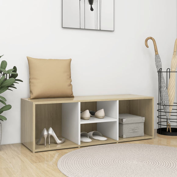 NNEVL Shoe Storage Bench White and Sonoma Oak 105x35x35 cm Chipboard
