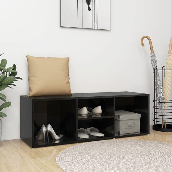 NNEVL Shoe Storage Bench High Gloss Black 105x35x35 cm Chipboard