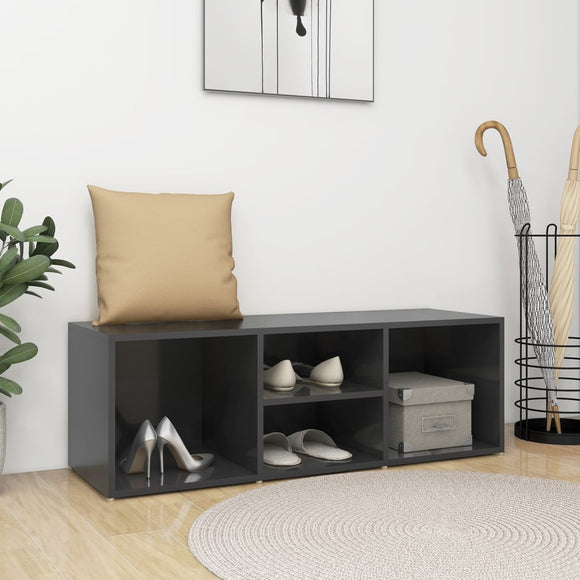 NNEVL Shoe Storage Bench High Gloss Grey 105x35x35 cm Chipboard