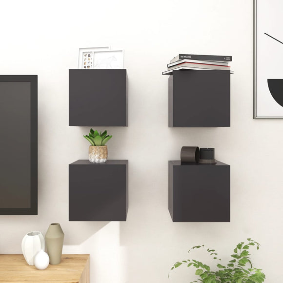 NNEVL Wall Mounted TV Cabinets 4 pcs Grey 30.5x30x30 cm