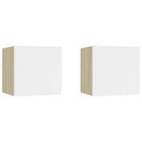 NNEVL Wall Mounted TV Cabinets 2 pcs White and Sonoma Oak 30.5x30x30 cm