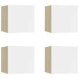 NNEVL Wall Mounted TV Cabinets 4 pcs White and Sonoma Oak 30.5x30x30 cm