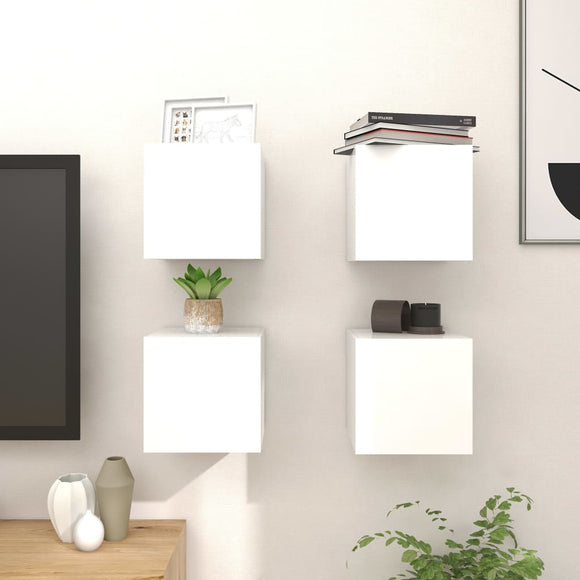 NNEVL Wall Mounted TV Cabinets 4 pcs High Gloss White 30.5x30x30 cm