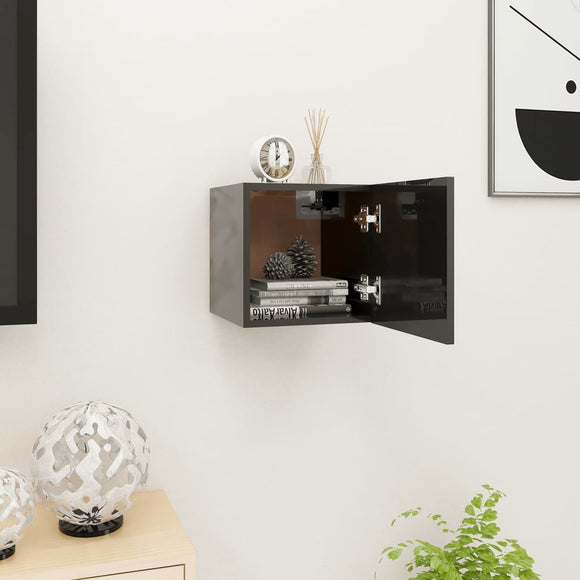 NNEVL Wall Mounted TV Cabinet High Gloss Black 30.5x30x30 cm