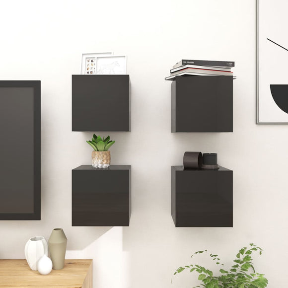 NNEVL Wall Mounted TV Cabinets 4 pcs High Gloss Black 30.5x30x30 cm