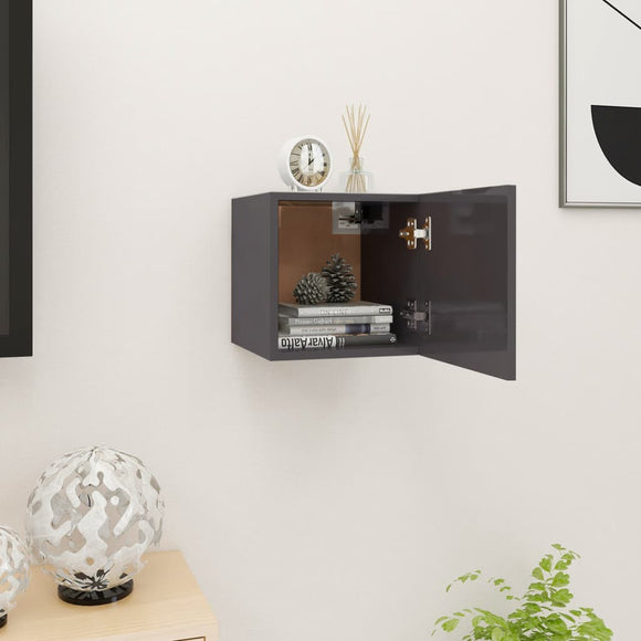 NNEVL Wall Mounted TV Cabinet High Gloss Grey 30.5x30x30 cm