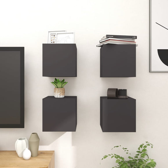 NNEVL Wall Mounted TV Cabinets 4 pcs High Gloss Grey 30.5x30x30 cm