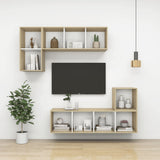 NNEVL Wall Cabinets 4 pcs White and Sonoma Oak 37x37x37 cm Chipboard