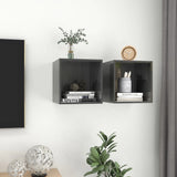 NNEVL Wall Cabinets 2 pcs High Gloss Grey 37x37x37 cm Chipboard
