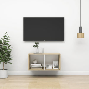 NNEVL Wall-mounted TV Cabinet Sonoma Oak and White 37x37x72 cm Chipboard