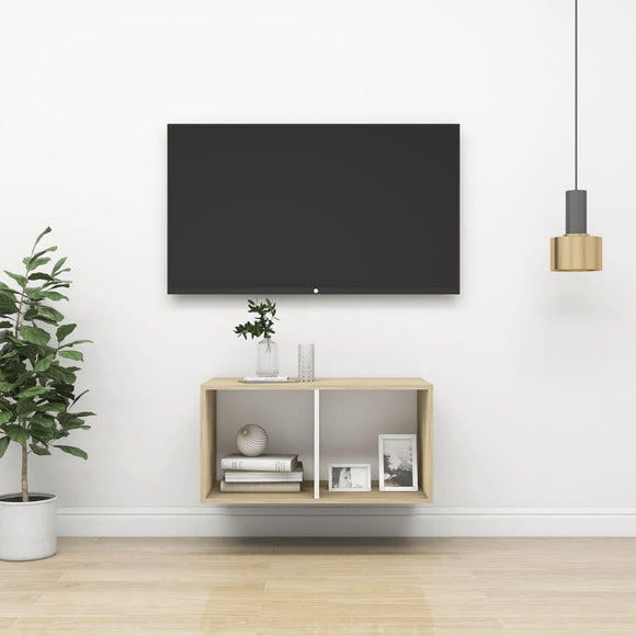 NNEVL Wall-mounted TV Cabinet Sonoma Oak and White 37x37x72 cm Chipboard