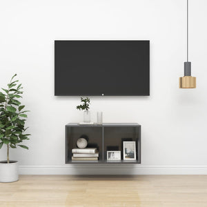 NNEVL Wall-mounted TV Cabinet High Gloss Grey 37x37x72 cm Chipboard