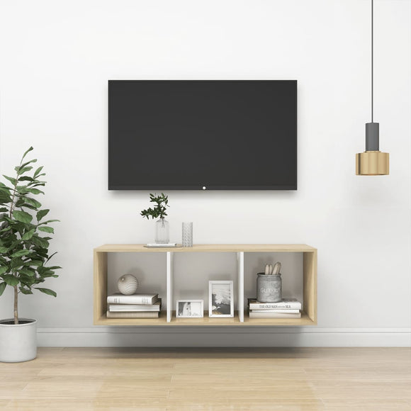 NNEVL Wall-mounted TV Cabinet Sonoma Oak and White 37x37x107 cm Chipboard