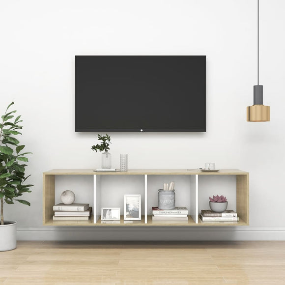 NNEVL Wall-mounted TV Cabinet Sonoma Oak and White 37x37x142.5 cm Chipboard