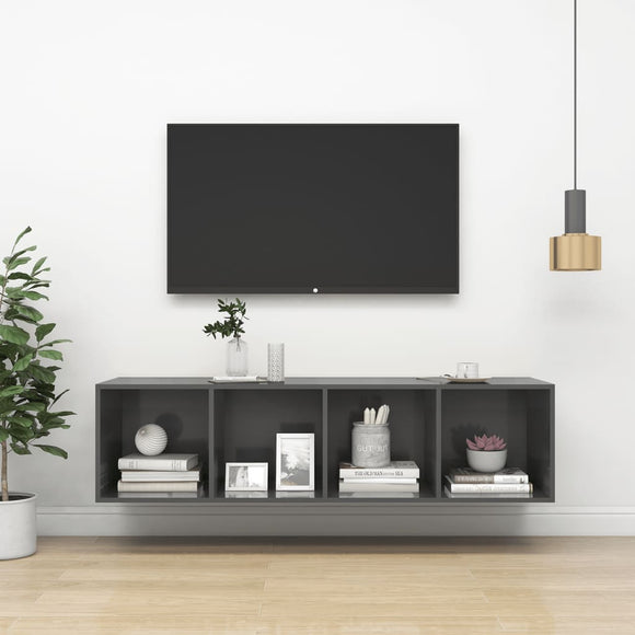 NNEVL Wall-mounted TV Cabinet High Gloss Grey 37x37x142.5 cm Chipboard