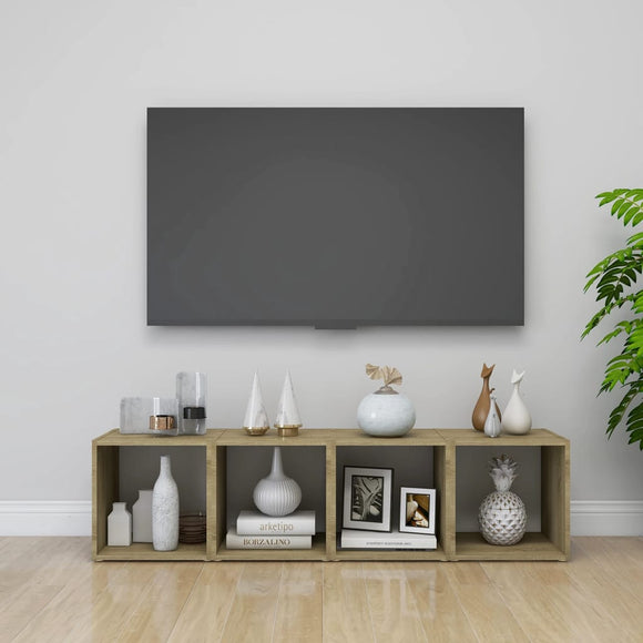 NNEVL TV Cabinets 4 pcs White and Sonoma Oak 37x35x37 cm Chipboard
