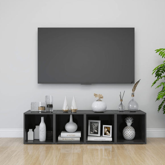 NNEVL TV Cabinets 4 pcs High Gloss Grey 37x35x37 cm Chipboard