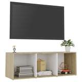 NNEVL TV Cabinet White and Sonoma Oak 107x35x37 cm Chipboard
