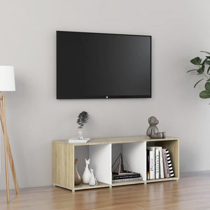 NNEVL TV Cabinet White and Sonoma Oak 107x35x37 cm Chipboard
