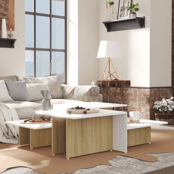 NNEVL Coffee Tables 2 pcs Sonoma Oak and White 111.5x50x33 cm Engineered Wood