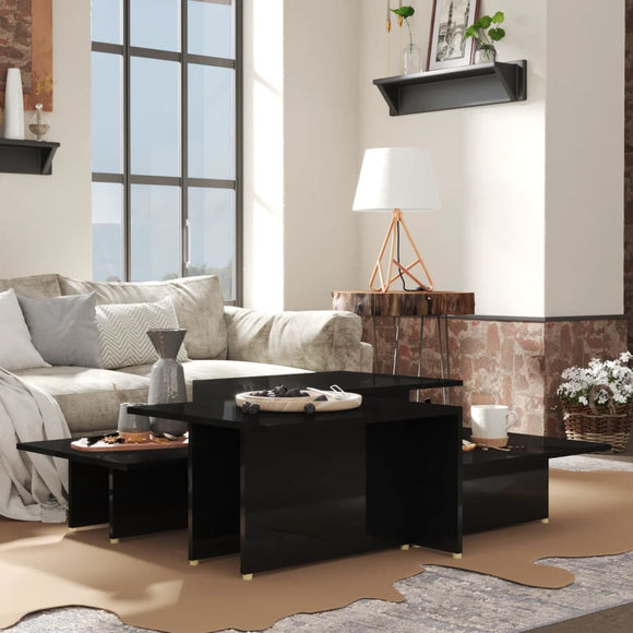 NNEVL Coffee Tables 2 pcs High Gloss Black 111.5x50x33 cm Engineered Wood