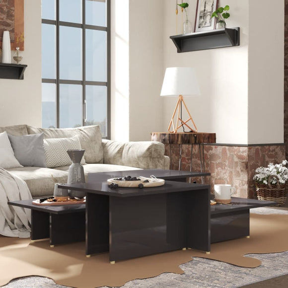 NNEVL Coffee Tables 2 pcs High Gloss Grey 111.5x50x33 cm Engineered Wood