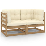 NNEVL Garden 2-Seater Sofa with Cushions Honey Brown Solid Pinewood
