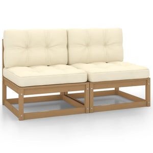 NNEVL Garden Middle Sofas with Cream Cushions 2 pcs Solid Pinewood
