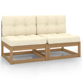 NNEVL Garden Middle Sofas with Cream Cushions 2 pcs Solid Pinewood
