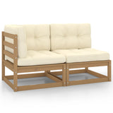 NNEVL 2 Piece Garden Lounge Set with Cushions Honey Brown Pinewood