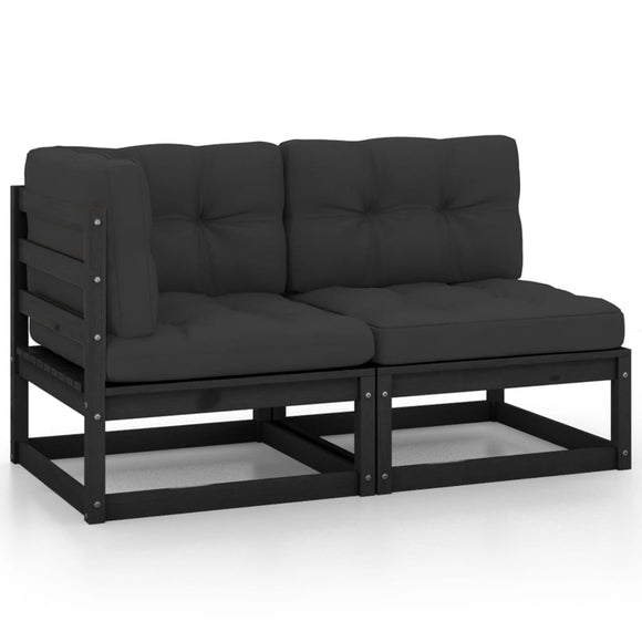 NNEVL 2 Piece Garden Lounge Set with Cushions Black Solid Pinewood