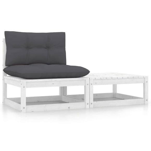 NNEVL 2 Piece Garden Lounge Set with Cushions White Solid Pinewood