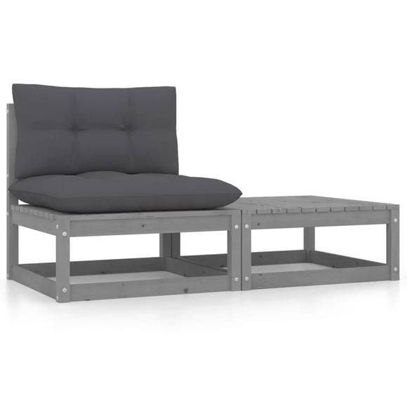 NNEVL 2 Piece Garden Lounge Set with Cushions Grey Solid Pinewood