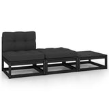 NNEVL 3 Piece Garden Lounge Set with Cushions Black Solid Pinewood