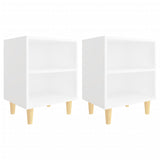 NNEVL Bed Cabinets with Solid Wood Legs 2 pcs White 40x30x50 cm