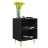 NNEVL Bed Cabinet with Solid Wood Legs Black 40x30x50 cm