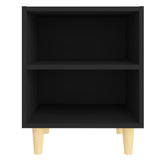 NNEVL Bed Cabinet with Solid Wood Legs Black 40x30x50 cm