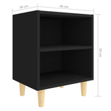 NNEVL Bed Cabinet with Solid Wood Legs Black 40x30x50 cm