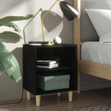 NNEVL Bed Cabinet with Solid Wood Legs Black 40x30x50 cm