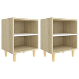 NNEVL Bed Cabinets Solid Wood Legs 2pcs Sonoma Oak&White 40x30x50cm